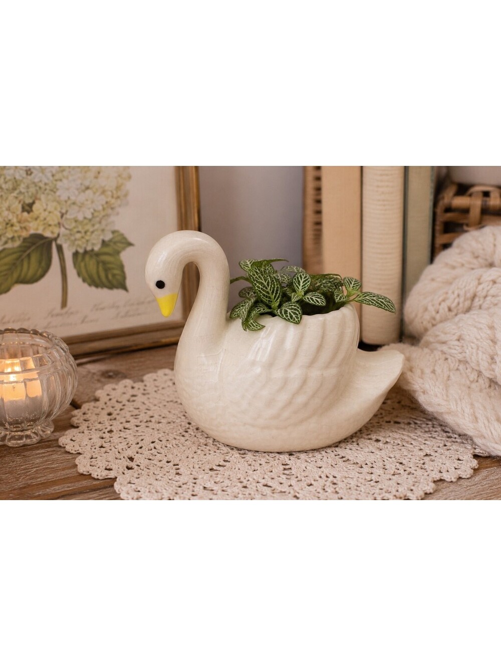 Vintage Handmade Ceramic Swan Crackle Glaze Planter LMH 10/90